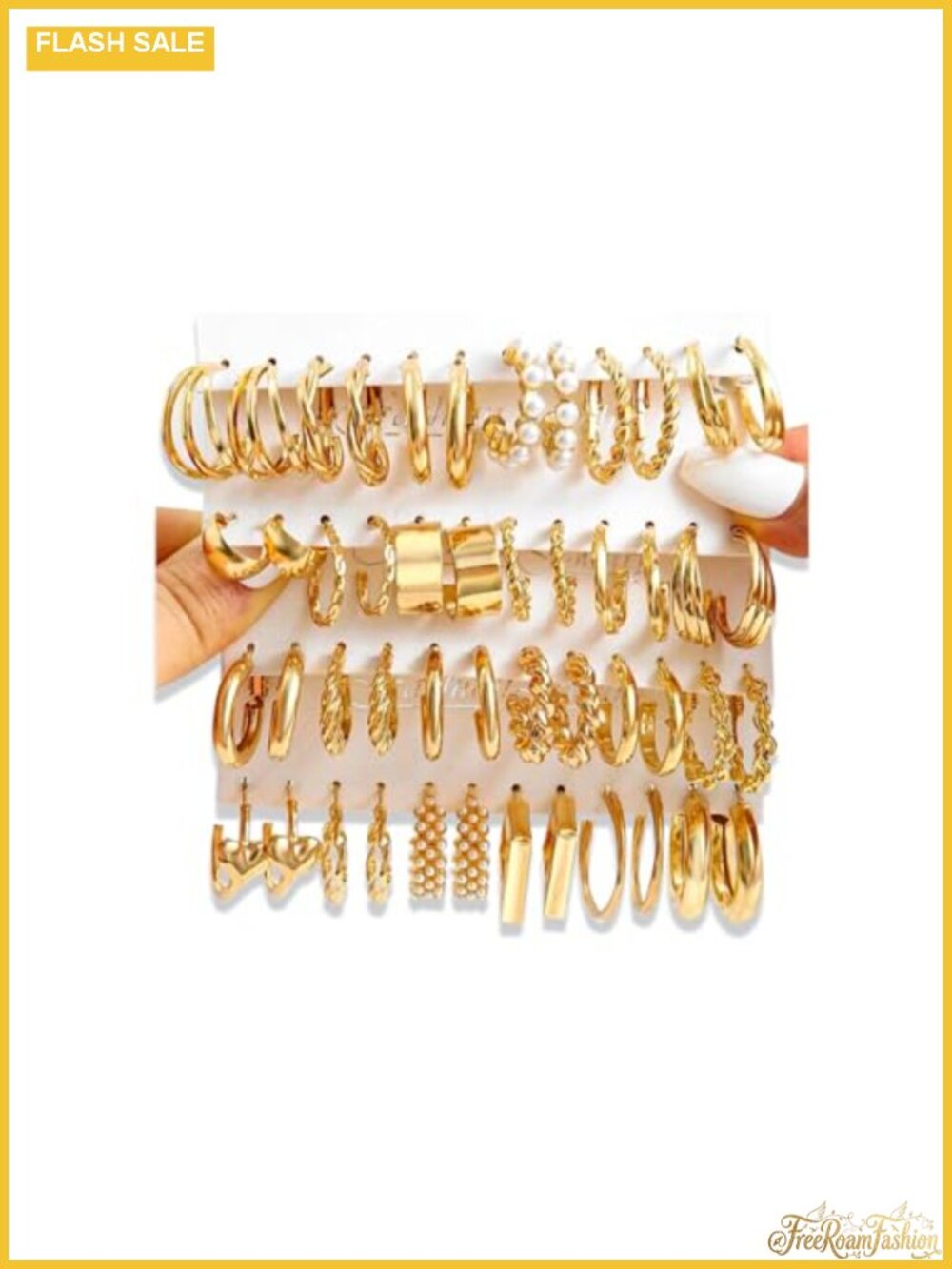 24 Pairs Chunky Earring Set for Women, Gold Plated Stud Earrings,